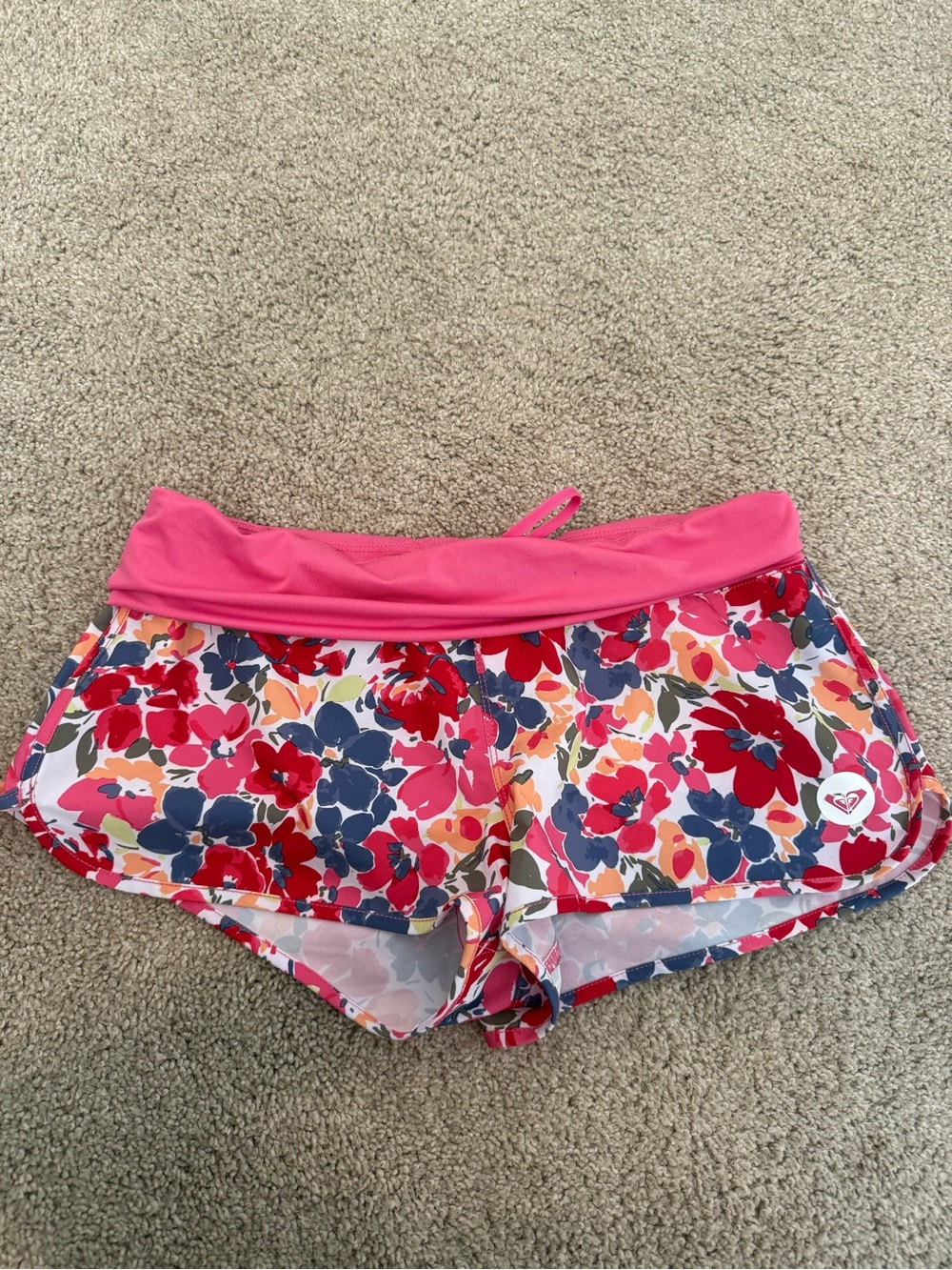 Roxy Pink Floral Athletic Swim Shorts